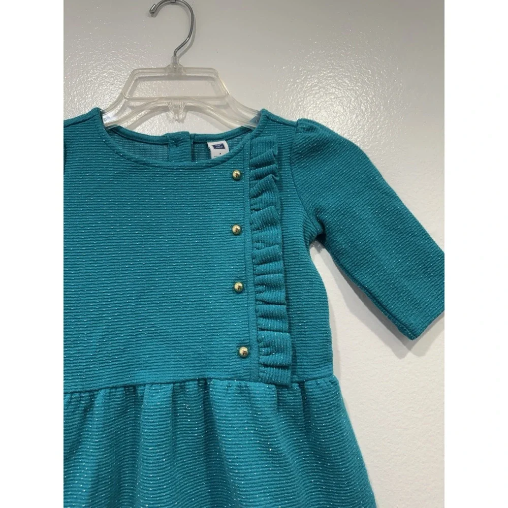 Janie And Jack Shimmer Dot Jacquard Dress Size 3 Teal Green Gold Party Holiday